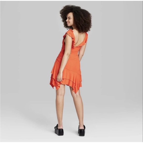 Wild Fable Light Orange  Sleeveless Handkerchief Hem Fit & Flare Dress medium - Picture 2 of 5